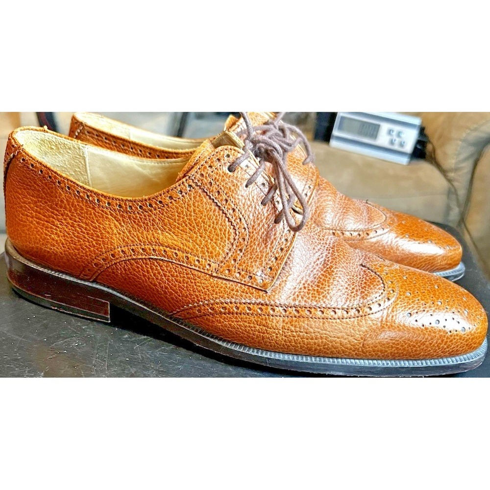 Sandro Moscoloni Men's Size 8 Tan Brown Oxford Laced Dress Shoes WingTip Leather